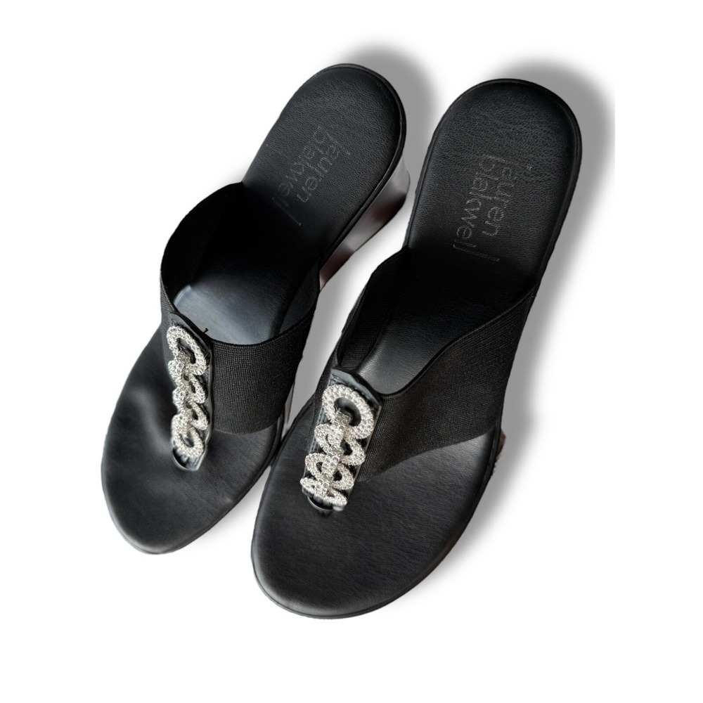 Lauren Blakwell Seleste Jeweled Wedge Sandals Comfort Slides Size 7 Black - Picture 11 of 16